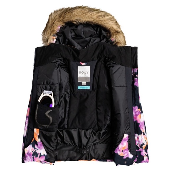 Roxy Girls /Youth Puffer Jacket - Black and Pink Floral - Picture 2 of 9